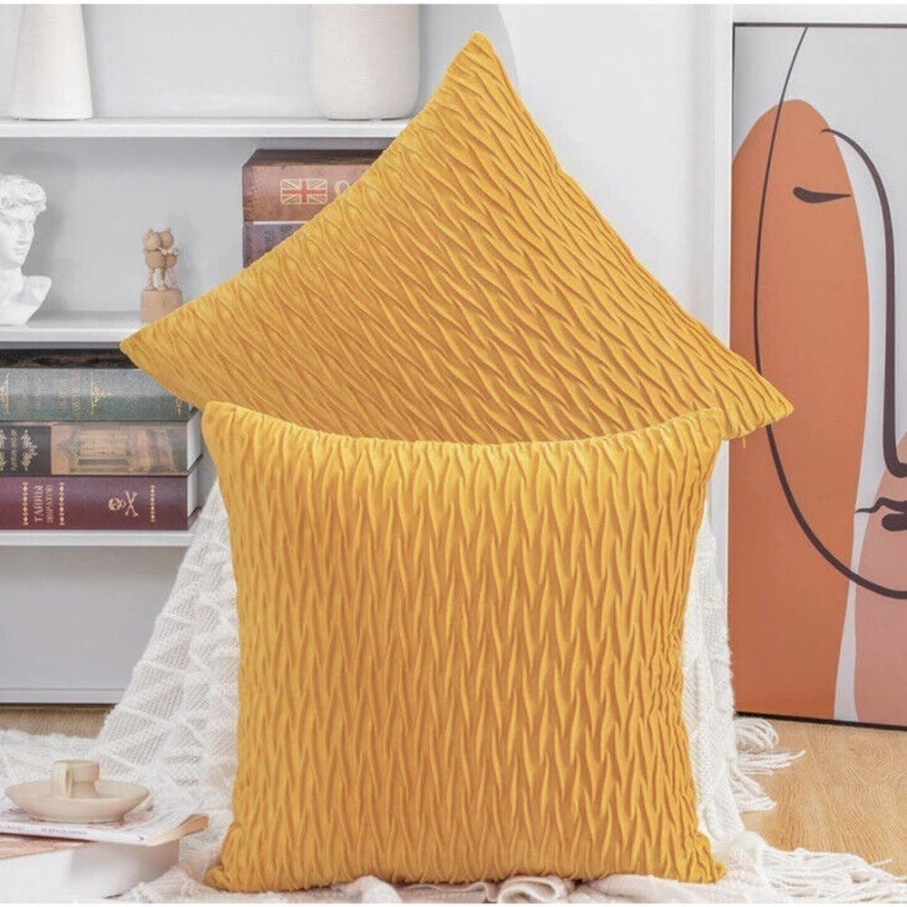 2 Madizz 26" Square Pillow Covers Marigold Plush Velvet Decorative‎ Throw New